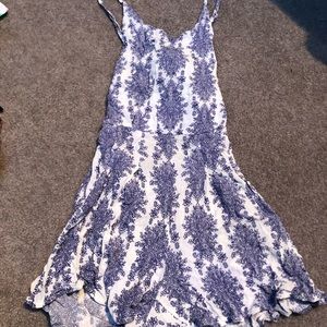 Blue and white paisley romper open back